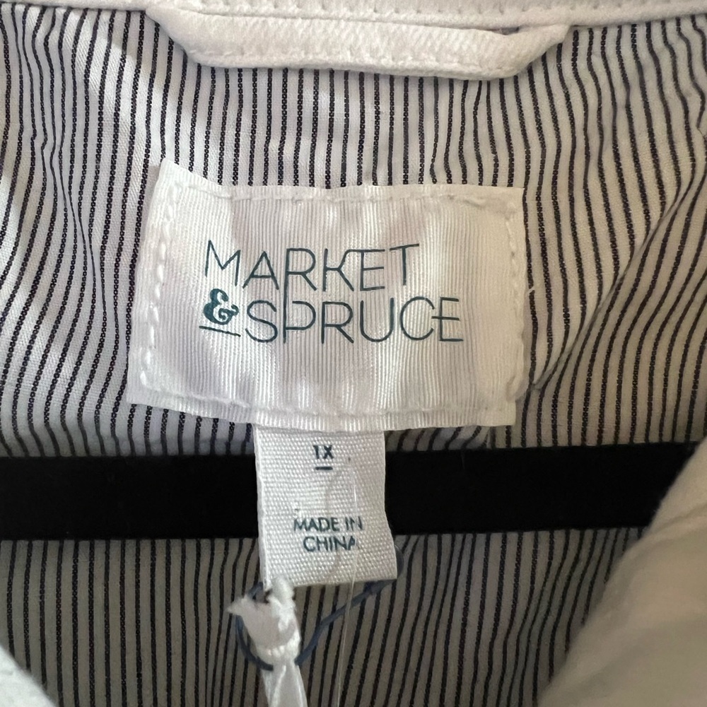 NWT Market & Spruce White Denim Jean Jacket w/ Blue Striped Fold Up Cuff, 1X - Picture 5 of 6